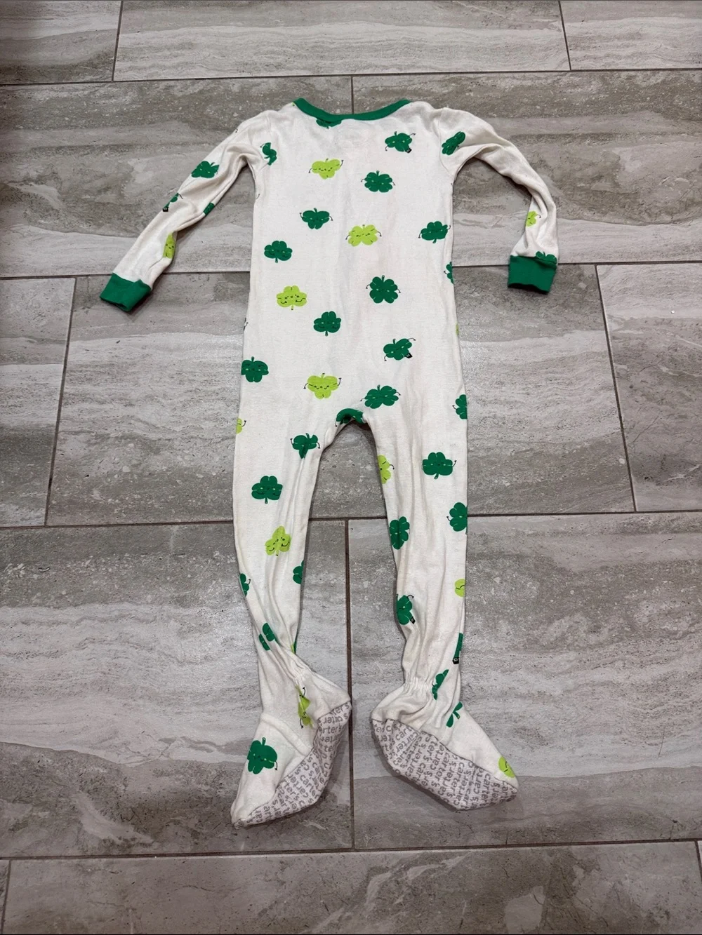Carter's White Footed One-Piece Pajama with Green Clover Print